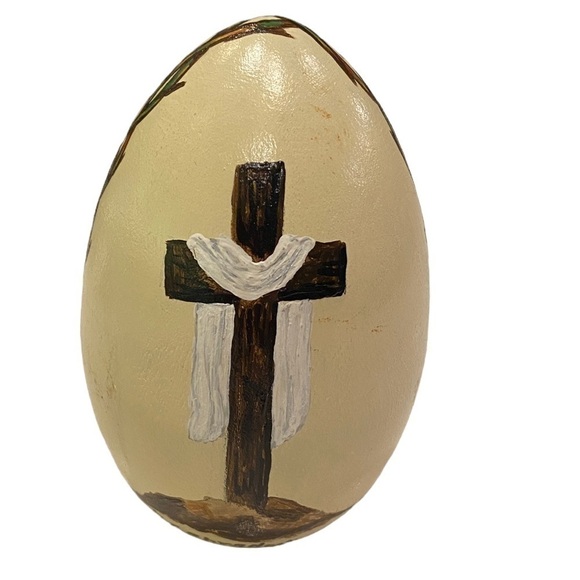 Jesus with Crown of Thorns Resurrection Wooden Hand Painted Egg Artist Signed - Picture 8 of 11